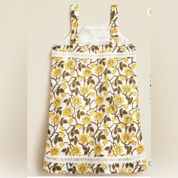 NWT crewcute Girls' rickrack dress in daffodil linen-cotton blend - Picture 3 of 6